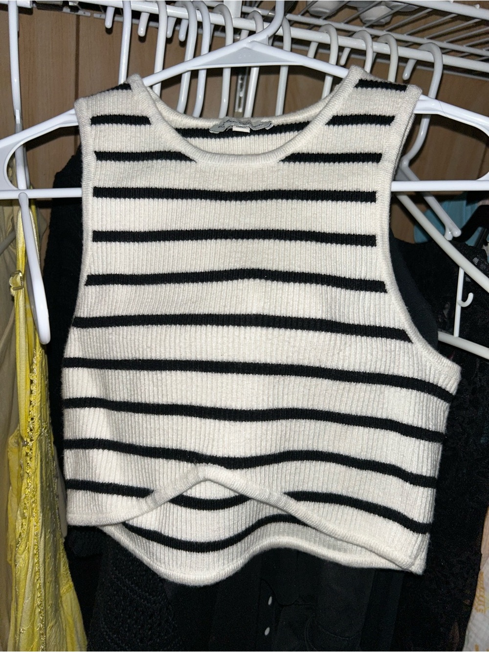 Cropped Black & White Striped Knit Tank